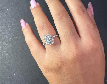 Anillo de compromiso con halo de moissanita talla radiante de 2 quilates para mujer, anillo de boda nupcial de plata de ley 925, regalo de aniversario para pedida de mano.