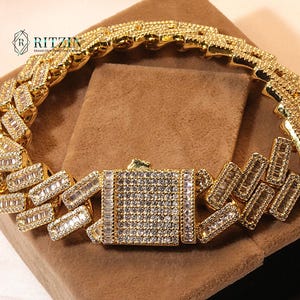 Bransoletka z ogniwami Moissanite ze srebra, diamentami, łańcuszkiem z ogniwami kubańskimi, łańcuszkiem Miami Cuban Link, bransoletką Gourmet, bransoletką İce Out Link dla mężczyzn i męża
