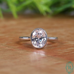 3 CT Oval Cut White Moissanite Ring / 14K Gold Bridal Ring Set / Matching Eternity Bezel Set Band / Bridesmaid Gifts Day Of Wedding