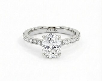 Anillo de compromiso con diamante ovalado cultivado en laboratorio de 3 quilates, anillo de oro de 14 quilates con halo oculto para mujer, regalo de aniversario, anillo de compromiso