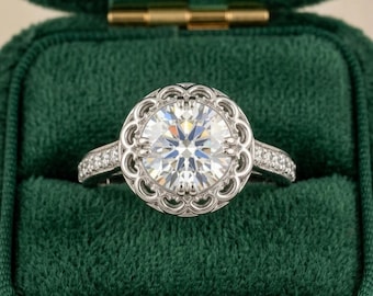 Anillo de compromiso de moissanita redonda de 1 quilate en plata de ley 925, solitario, minimalista, delicado, ideal como anillo de promesa nupcial o regalo de aniversario para ella.