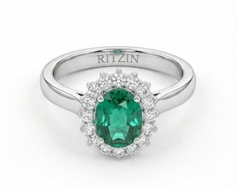 Anillo de compromiso de aniversario, anillo de compromiso de esmeralda cultivada en laboratorio de 2,64 quilates de corte ovalado para mujer, anillo de promesa, anillo de oro macizo, anillo de regalo