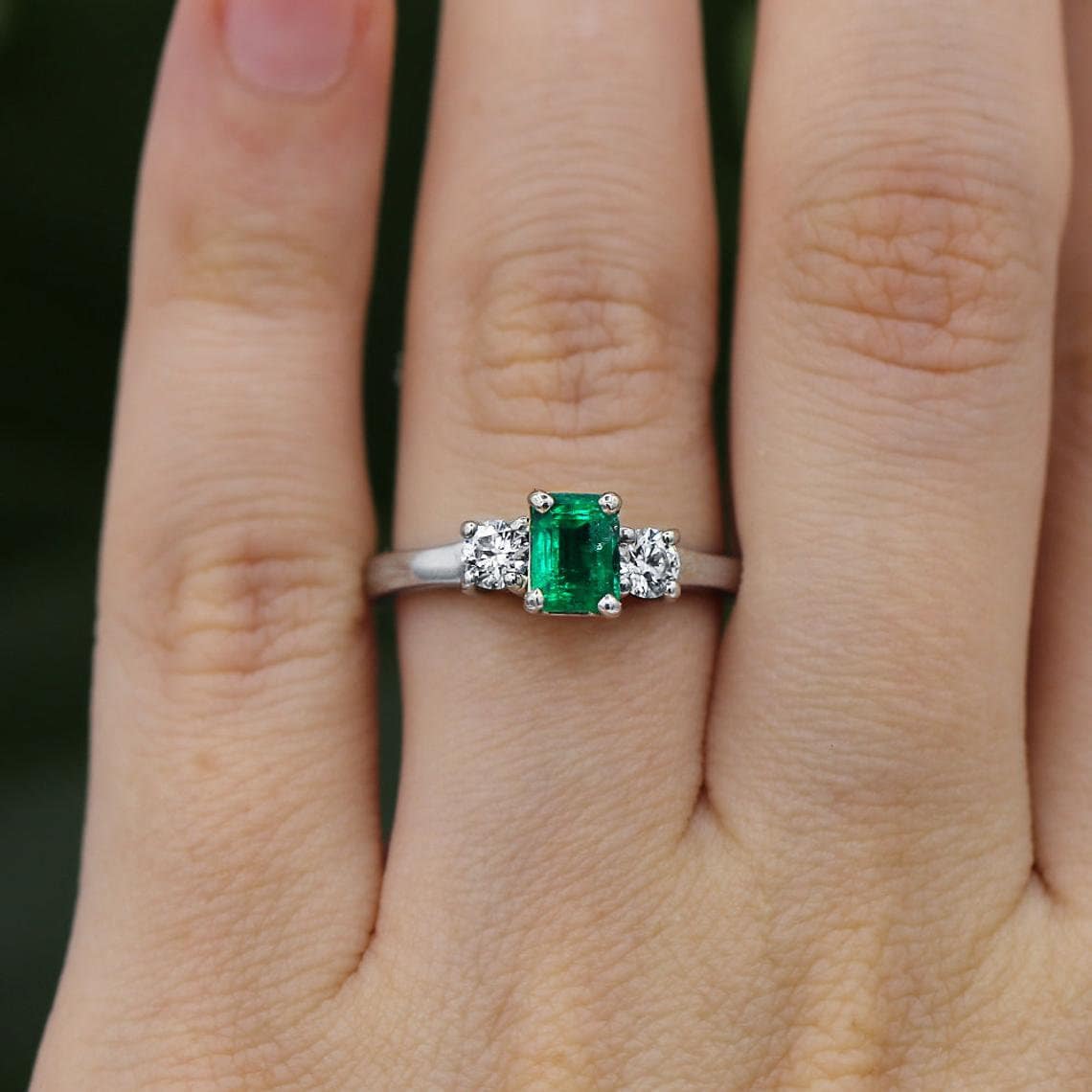 1.50Ct Green Emerald Engagement Ring Solid White Gold Wedding Etsy