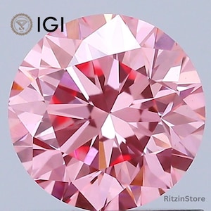 Fancy Vivid Pink Round Brilliant Cut Diamond, 0.91 Ct CVD Lab Grown Diamond For Jewelry Making, Loose Diamond, VS1 Clarity Diamond For Ring