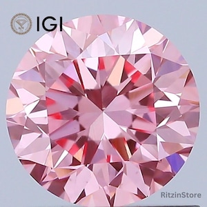 0.90 Ct Fancy Vivid Pink CVD Lab Grown Diamond, Loose Diamond For Earrings, Eco-Friendly Diamond, IGI Certified Diamond, Christmas Gift