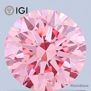 IGI Certified Round Brilliant Cut 0.79 Ct Fancy Vivid Pink Diamond, CVD Lab Grown Diamond, Loose Diamond, Lab Diamond, Pink Diamond For Ring
