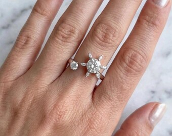 Anillo de compromiso con moissanita de talla redonda de 1,5 quilates, diseño tipo bypass, plata de ley 925. Anillo de propuesta de boda minimalista, anillo de boda, regalo de aniversario.