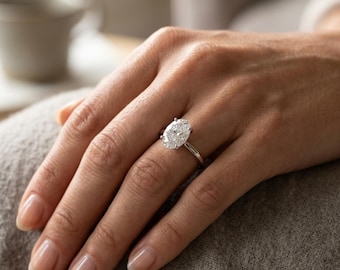 Anillo de compromiso simulado de 1 quilate con talla ovalada, solitario de plata de ley 925, delicado anillo de novia, anillo de pedida de mano, regalo de aniversario para ella.