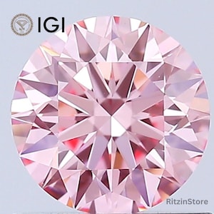 IGI Certified Diamond, 0.80 Ct Round Brilliant Cut Fancy Vivid Pink CVD Lab Grown Diamond, Loose Diamond, Pink Diamond, Diamond For Ring