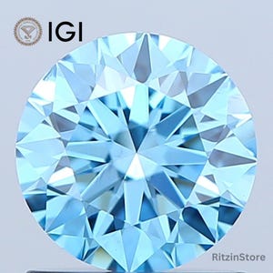IGI Certified 1 Ct Fancy Vivid Blue Round Brilliant Cut CVD Lab Grown Diamond, VS2 Clarity, Loose Diamond, Blue Diamond, Diamond For Earring