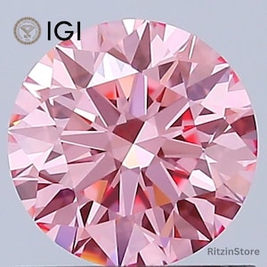 IGI Certified 0.82 Ct Fancy Vivid Pink Round Brilliant Diamond, CVD Lab Grown Diamond, Ideal Cut Loose Diamond, Pink Diamond For Earrings