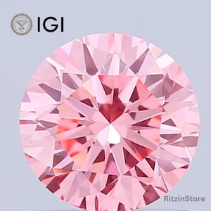 1.00 CT Round Brilliant Cut Diamond, CVD Diamond, Fancy Vivid Pink Diamond, IGI Certified Diamond, Pink Diamond For Earrings, Custom Jewelry
