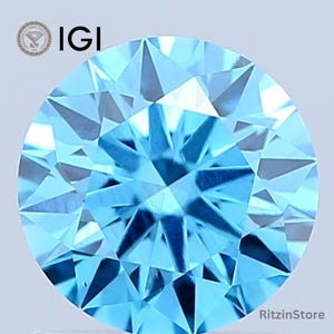 1.04 CT Fancy Vivid Blue Round Brilliant Cut IGI Certified Diamond, Loose Diamond, CVD Lab Grown Diamond, VS2 Clarity, Lab Created Diamond