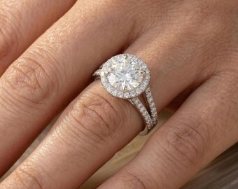 Anillo de compromiso con halo de corte redondo de 1,5 quilates para mujer, plata de ley 925, anillo de boda, anillo de promesa y propuesta, regalo de aniversario para ella.