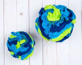 Snuffle Ball, Enrichment Toy for Dogs, Fun Ball Toy for Pets - Blue and Neon Green - Washable