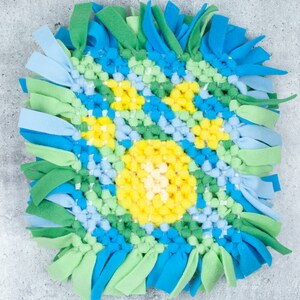 Snuffle Mat for Dogs, Canine Enrichment Toy, Slow Feeder for Pets, Dense and Challenging Pawprint Yellow, Green and Blue Washable image 3