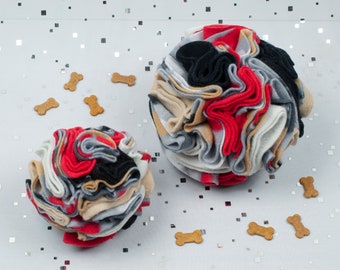 Snuffle Ball, Enrichment Toy for Dogs, Fun Ball Toy for Pets - Neutral with Red - Grey, Beige, Red and Black - Washable