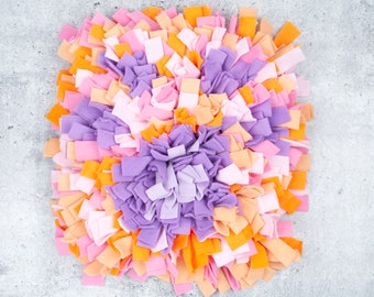 Snuffle Mat for Dogs, Canine Enrichment Toy, Slow Feeder for Pets, Dense and Challenging -  Pawprint Purple, Pink, Orange - Washable