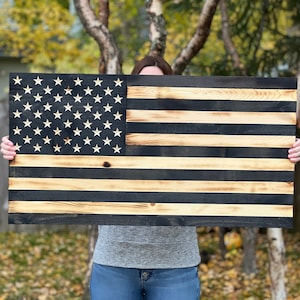 Handcrafted Wood American Flag, Black and White Flag, Torched Wood Flag, USA Flag, Wooden American Flag, Patriotic Décor, Made in Alaska