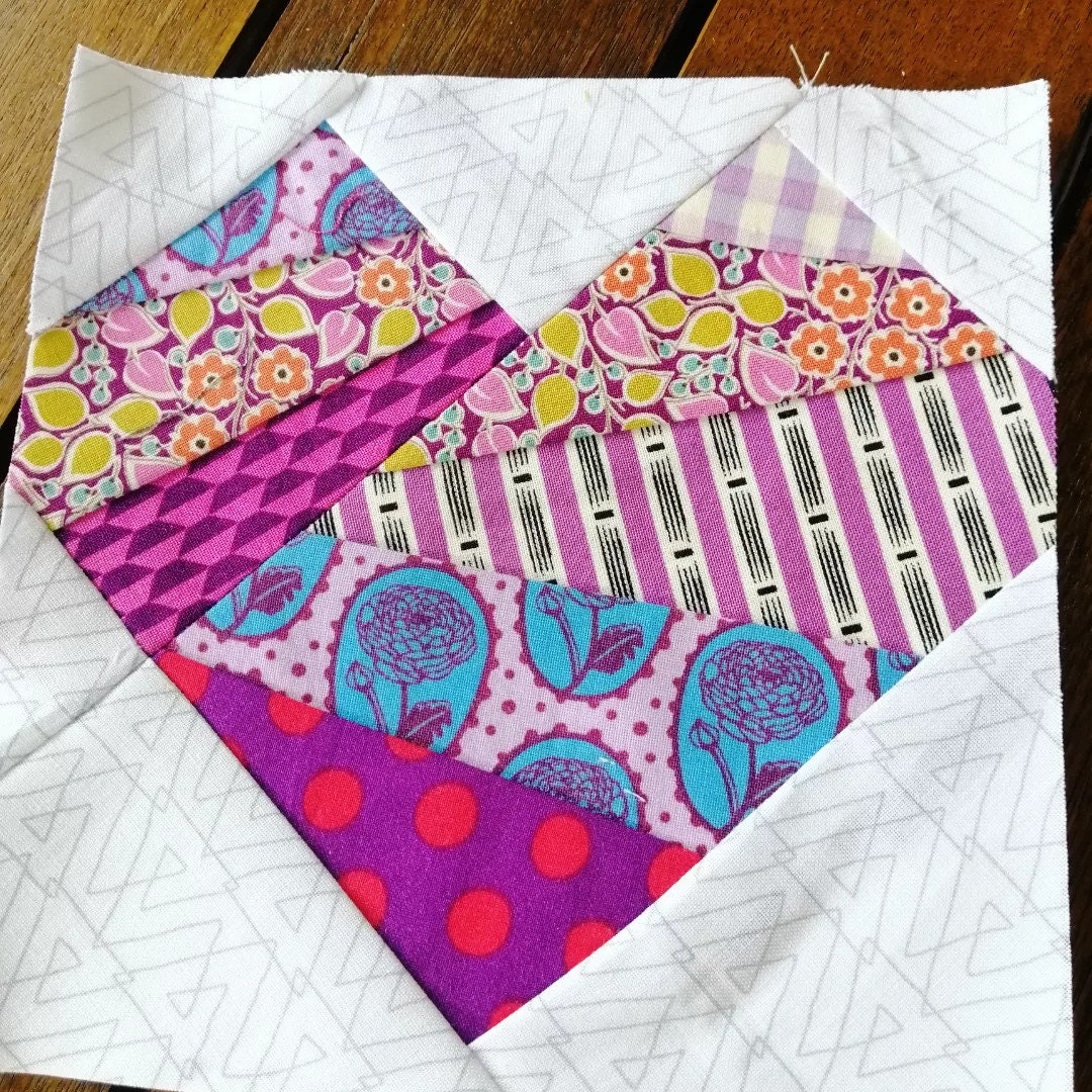 Fpp Patchwork Crazy Patchwork Heart FPP Foundation Paper Piecing Quilt Block Pattern ...