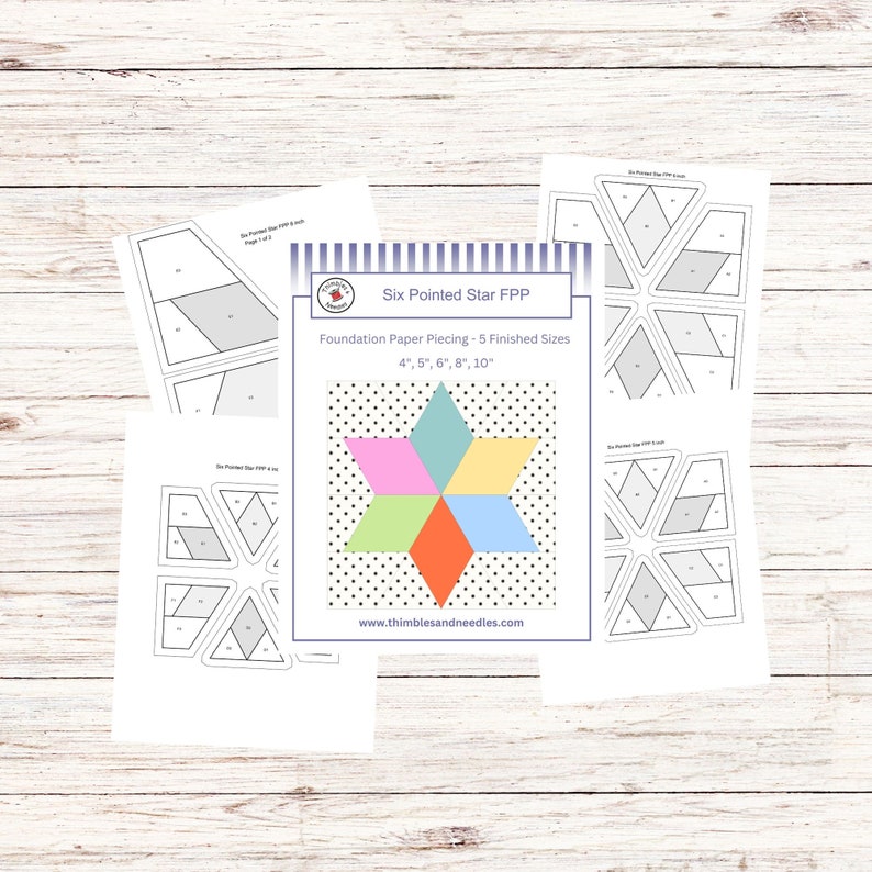 Six Pointed Star FPP Foundation Paper Piecing Quilt Block Pattern ...