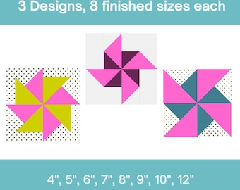 Conjunto de blocos de patchwork Pinwheel Block FPP (Foundation Paper Piecing) - Padrão de bloco de patchwork para download digital