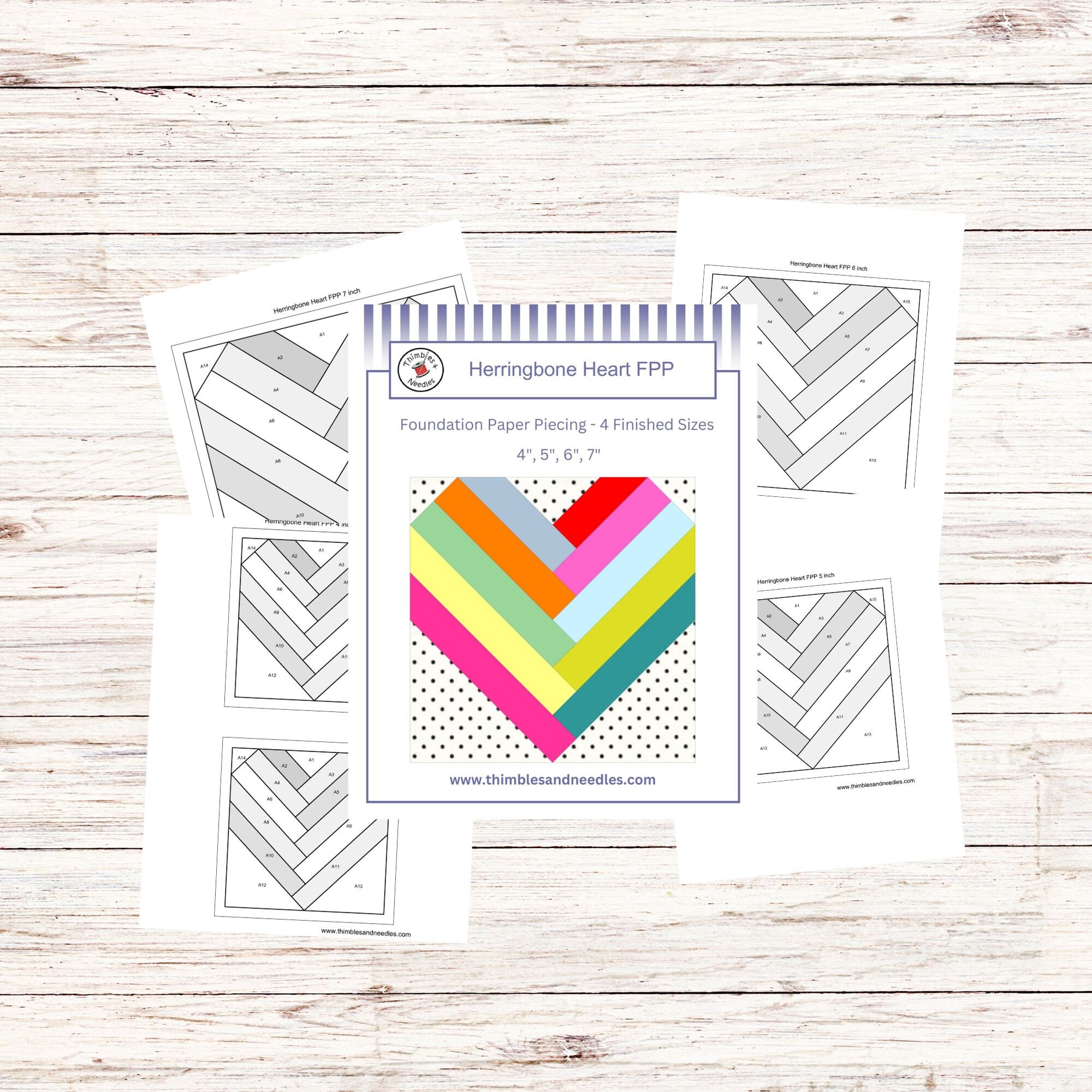 Herringbone Heart FPP Foundation Paper Piecing Quilt Block Pattern ...
