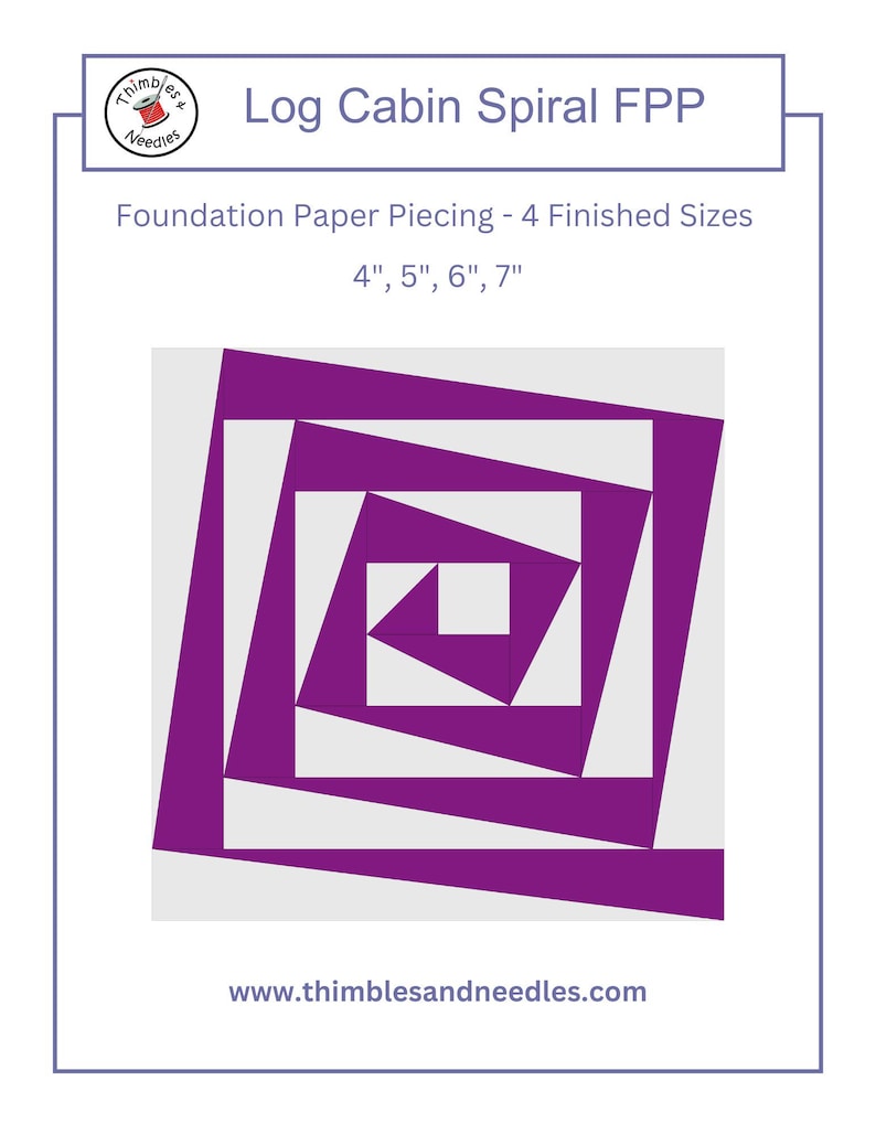 Log Cabin Spiral foundation paper piecing pattern fpp quilt block  Thimbles and Needles