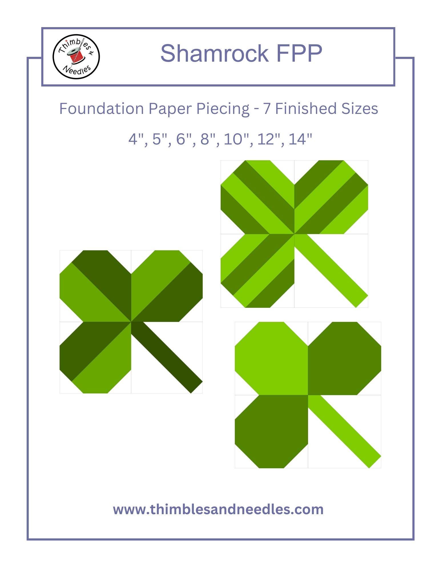 Shamrock Clover Leaf FPP Foundation Paper Piecing Quilt Block