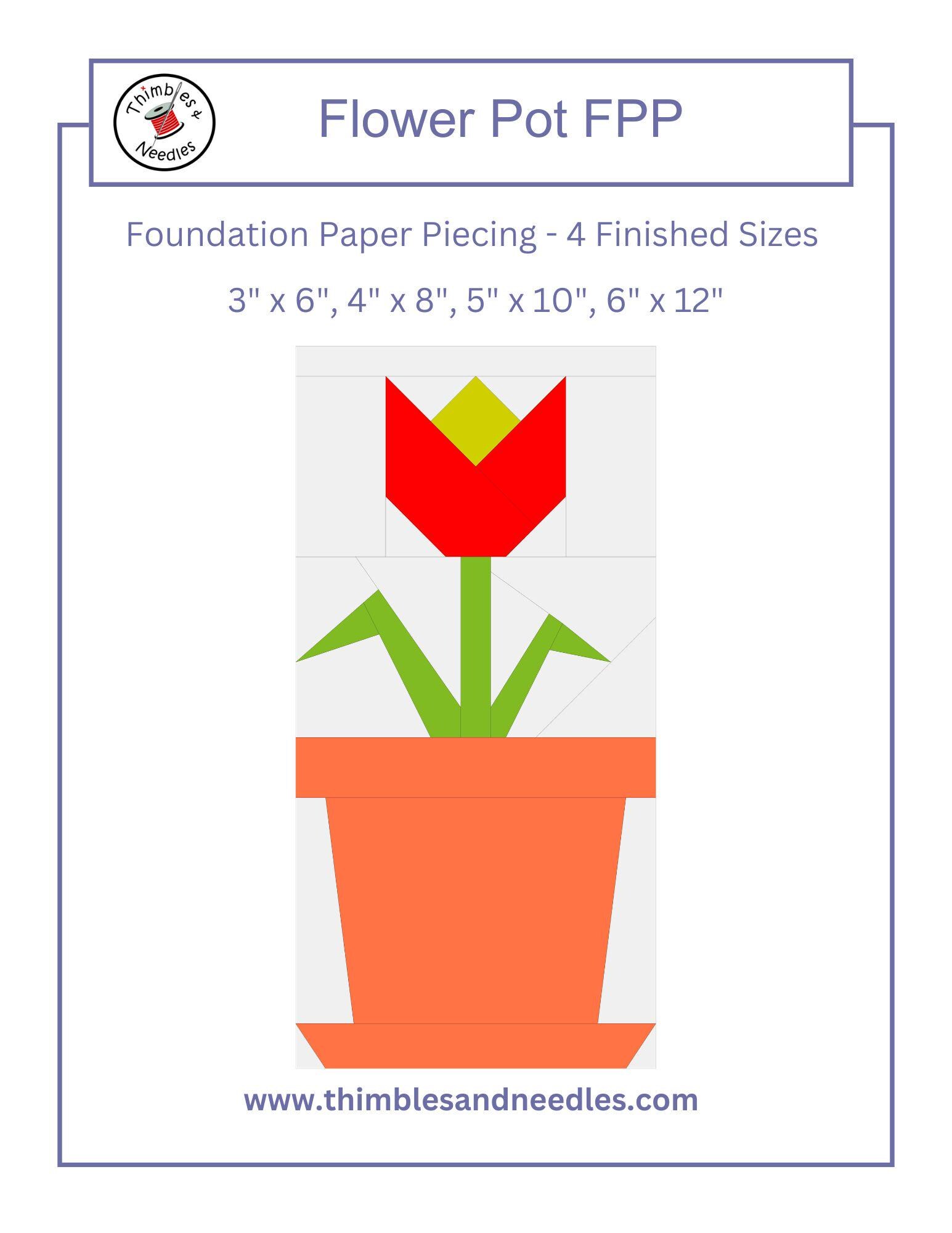 Flower Pot FPP Foundation Paper Piecing Quilt Block Pattern Digital ...