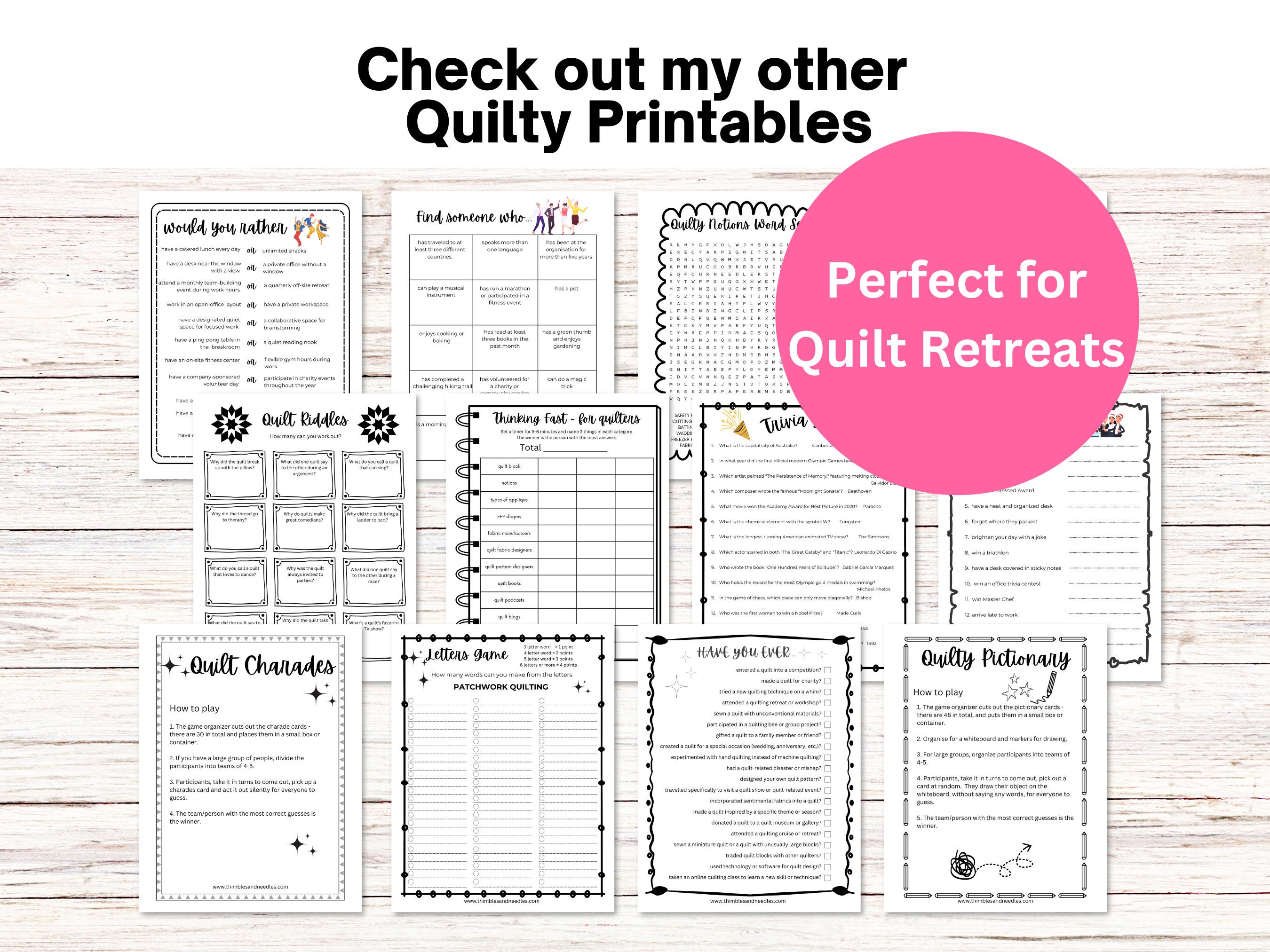 Quilt Trivia Printable Digital Download Quilt Retreat Game Etsy