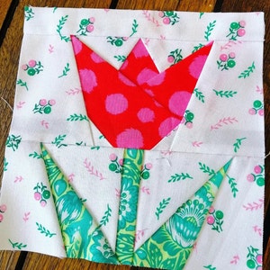 Modèle de bloc de courtepointe Tulip FPP Foundation Paper Piecing Téléchargement numérique