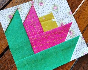 Digital nedladdning av mönster för quiltblock till Tulip Bloom FPP Foundation Paper Piecing