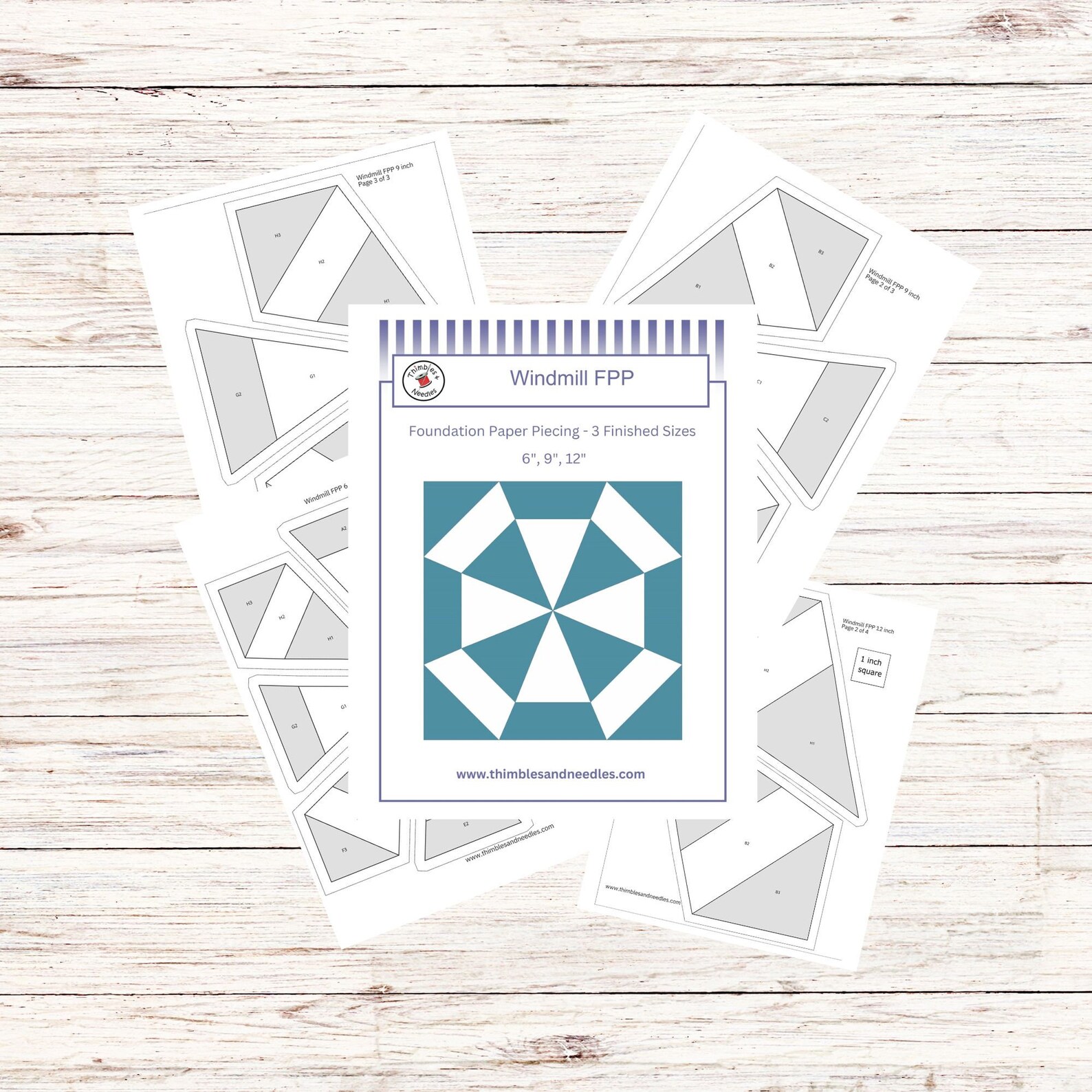 Windmill FPP Foundation Paper Piecing Quilt Block Pattern Digital ...