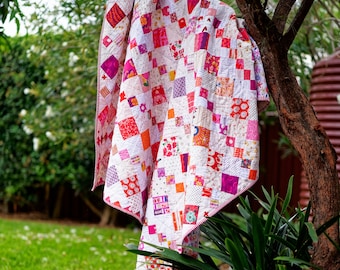 Scrap quilt pattern, throw size, bed size, Berry Parfait PDF