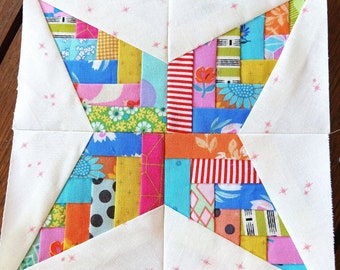 Woven Kaleidoscope FPP Foundation Paper Piecing quilt block pattern Digital Download