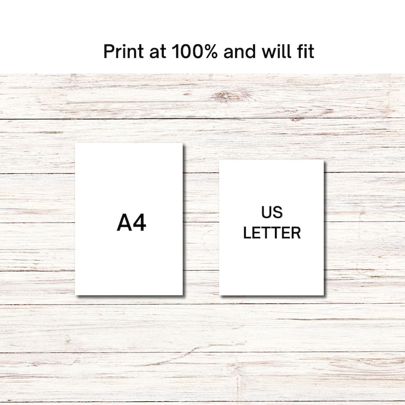 May include: Two white paper sheets with text on a wooden background. The left sheet says "A4" and the right sheet says "US LETTER".