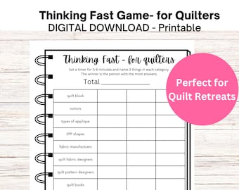 Thinking Fast Game for Quilters, Printable Digital Download Quilt Retreat Digital Download