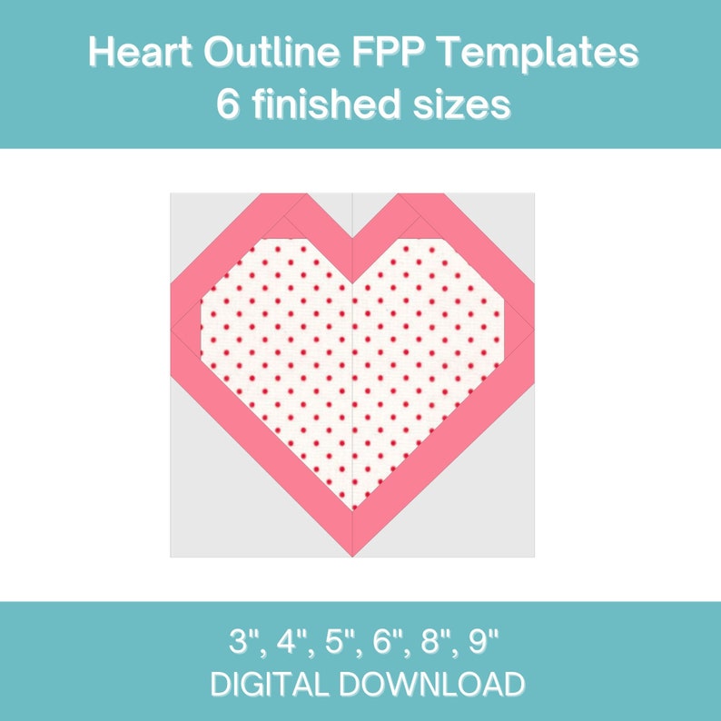 Heart Outline FPP Foundation Paper Piecing Quilt Block Pattern Digital ...