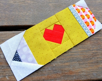 Modello di carta per patchwork con cuore a matita: download digitale FPP