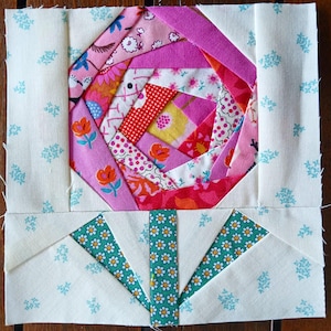 Modello di blocco trapuntato Rose FPP Foundation Paper Piecing Download digitale