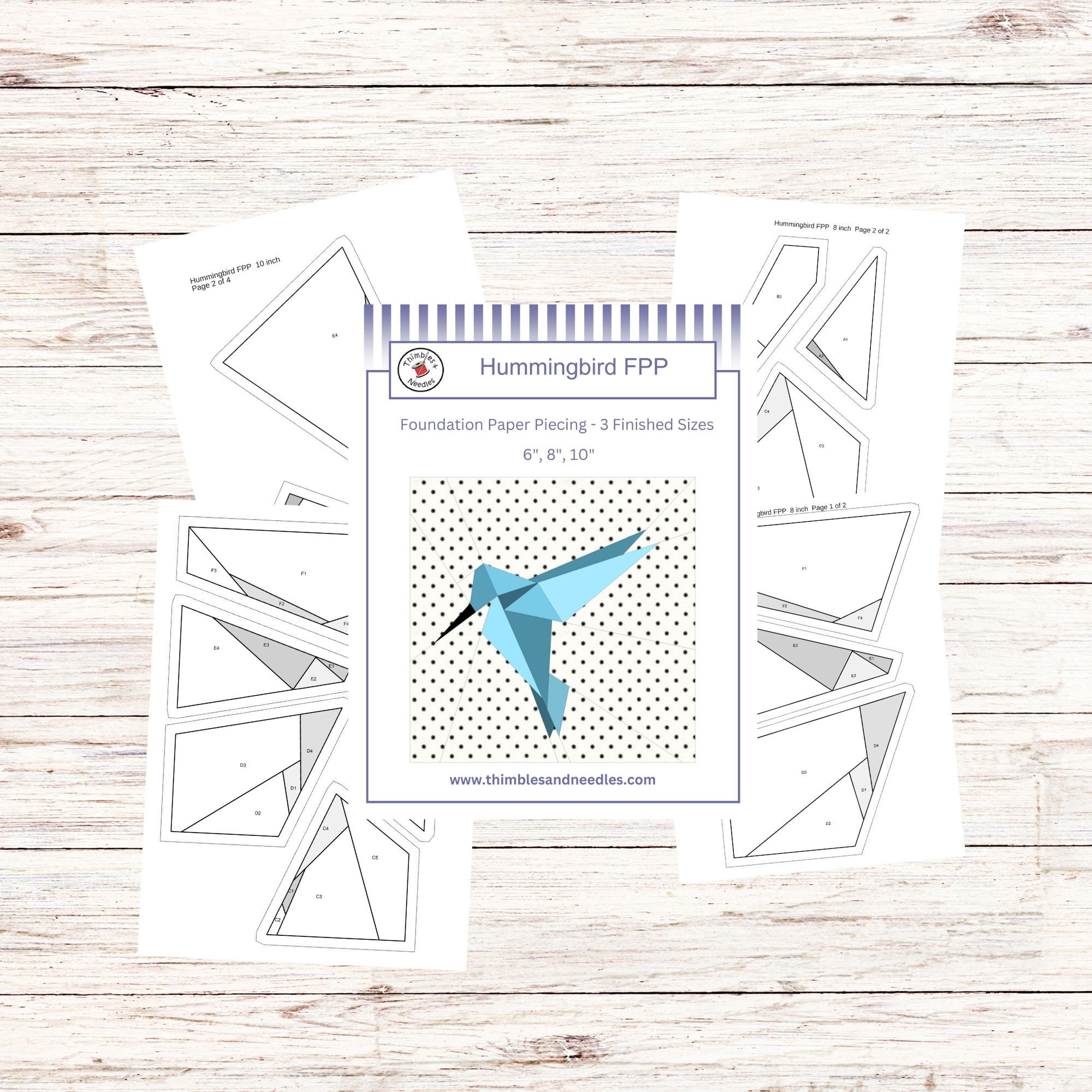 Hummingbird FPP Foundation Paper Piecing Quilt Block Pattern Digital ...