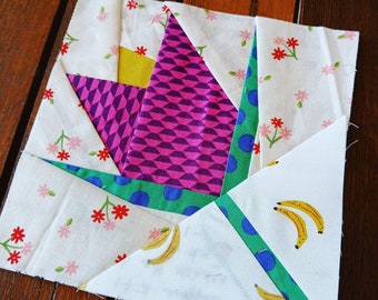Digital nedladdning av mönster för Tulip on Point FPP Foundation Paper Piecing-quiltblock
