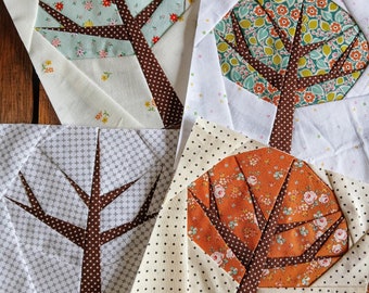 Four Seasons Tree FPP Foundation Paper Piecing quilt block pattern Digital Download