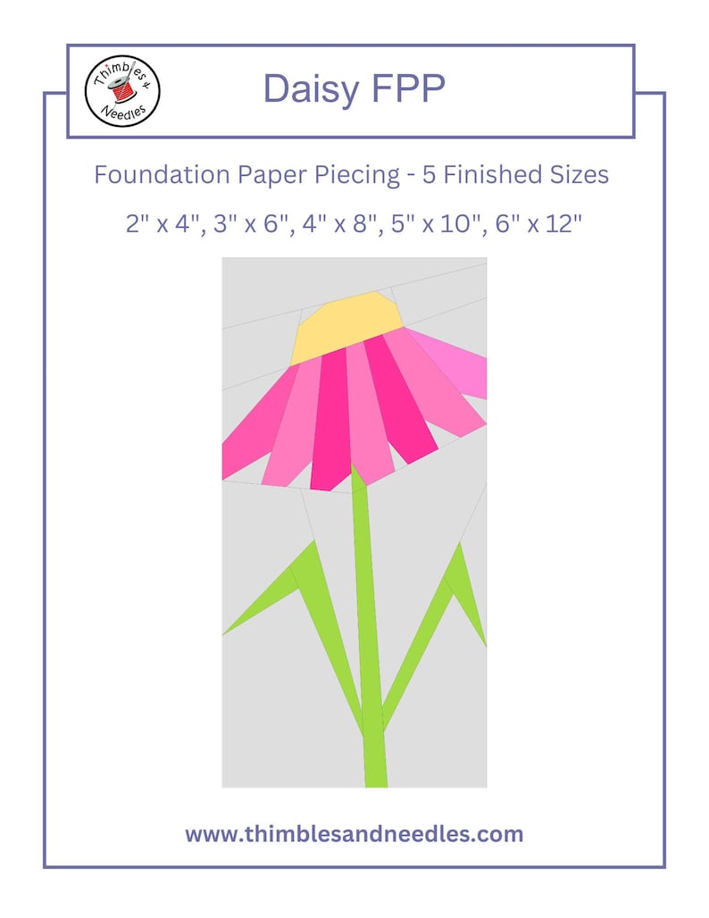 Daisy Flower foundation paper piecing pattern fpp Thimbles and Needles