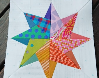 Gefalteter Stern FPP Foundation Paper Pieting Quilt Block Schnittmuster Digitaler Download