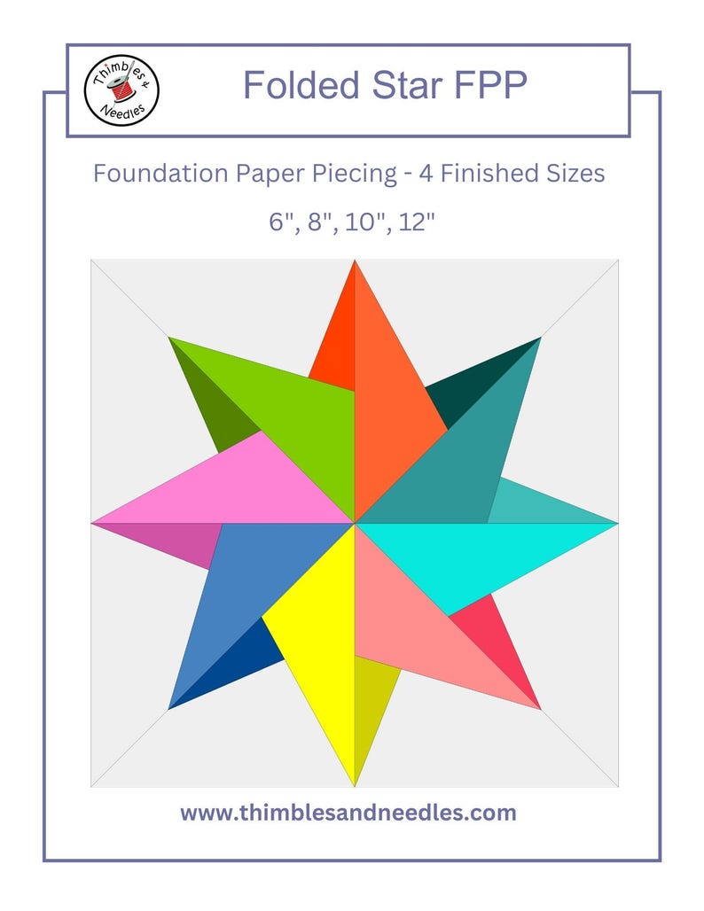 Folded Star FPP Foundation Paper Piecing Quilt Block Pattern Digital ...