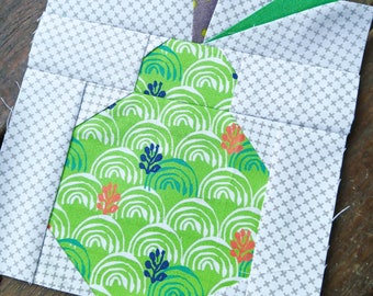 Pear FPP Foundation Paper Piecing quilt block pattern Digital Download