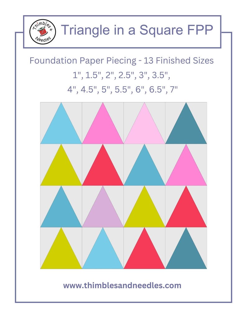 Triangle in a Square FPP Foundation Paper Piecing Quilt Block Pattern ...