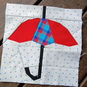 Umbrella FPP Foundation Paper Piecing quilt block pattern Digital Download